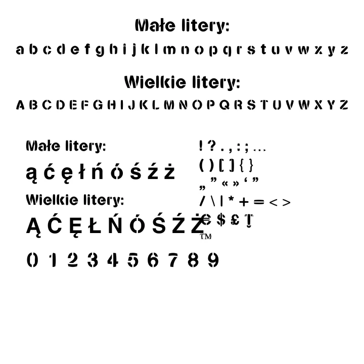 Wszystkie znaki Stencilia Bold