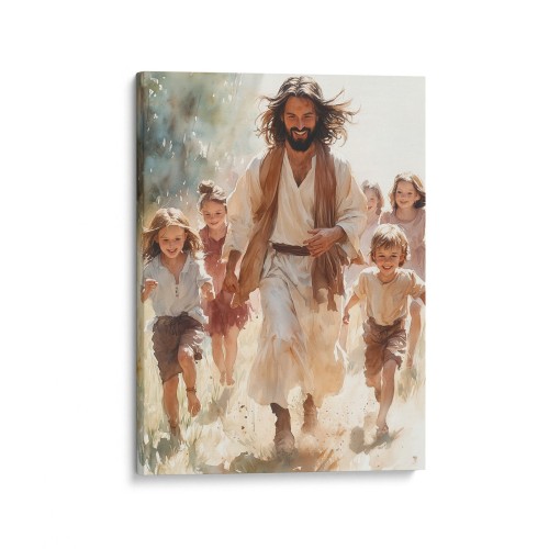 Obraz na płótnie canvas Jezus z dziećmi akwarela