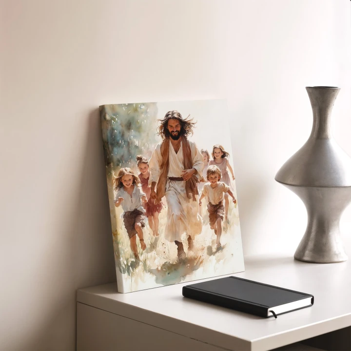 Obraz na płótnie canvas Jezus z dziećmi akwarela