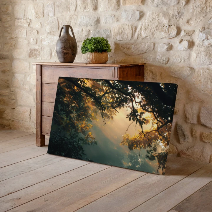 Obraz na płótnie canvas Złote promienie lasu realistyczny