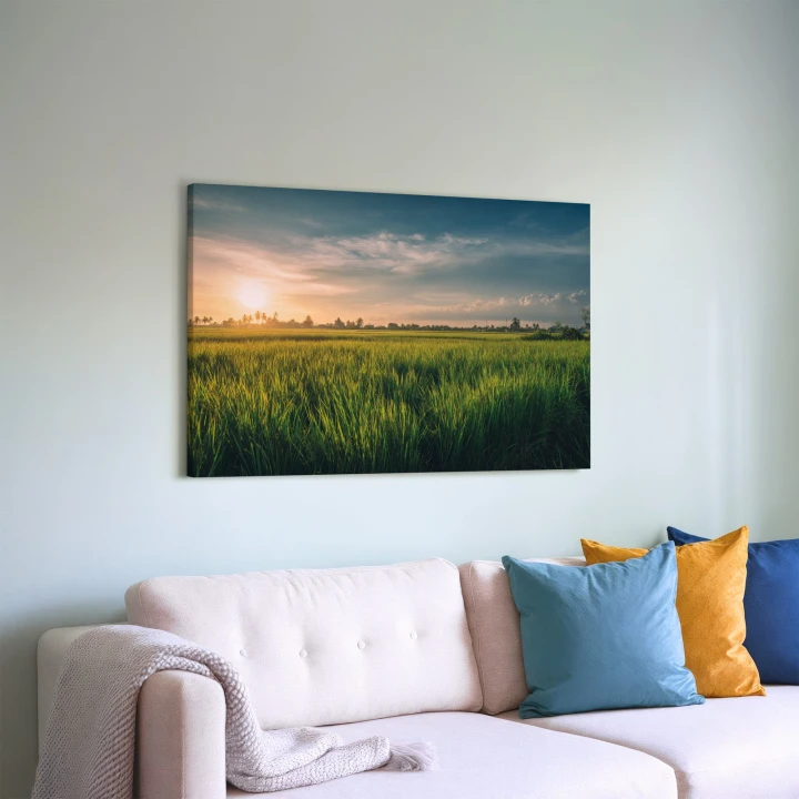 Obraz na płótnie canvas Pole ryżowe z palmami realistyczny