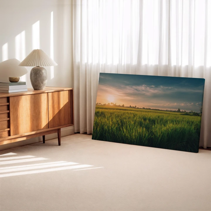 Obraz na płótnie canvas Pole ryżowe z palmami realistyczny