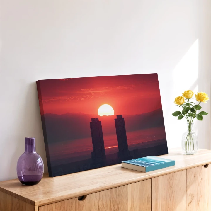Obraz na płótnie canvas Wieże przy zachodzie realistyczny