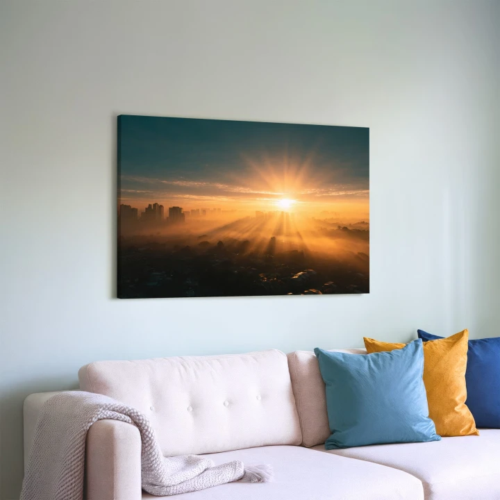 Obraz na płótnie canvas Wschód nad miastem realistyczny