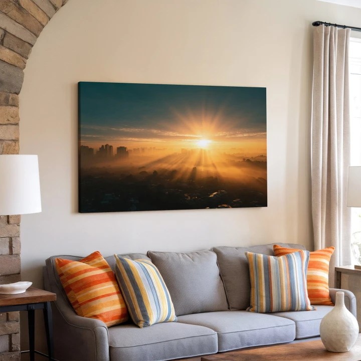 Obraz na płótnie canvas Wschód nad miastem realistyczny