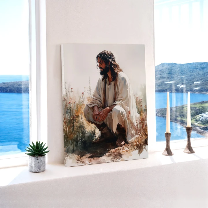 Obraz na płótnie canvas Mężczyzna modlący się akwarela