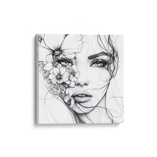 Obraz na płótnie canvas Kobieta z kwiatami line-art