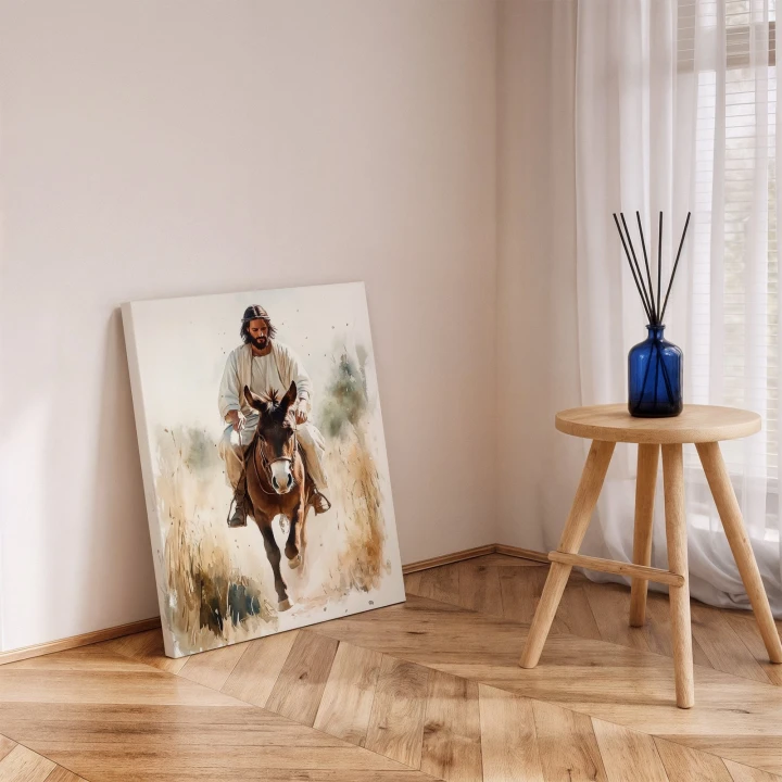 Obraz na płótnie canvas Mężczyzna na osiołku akwarela
