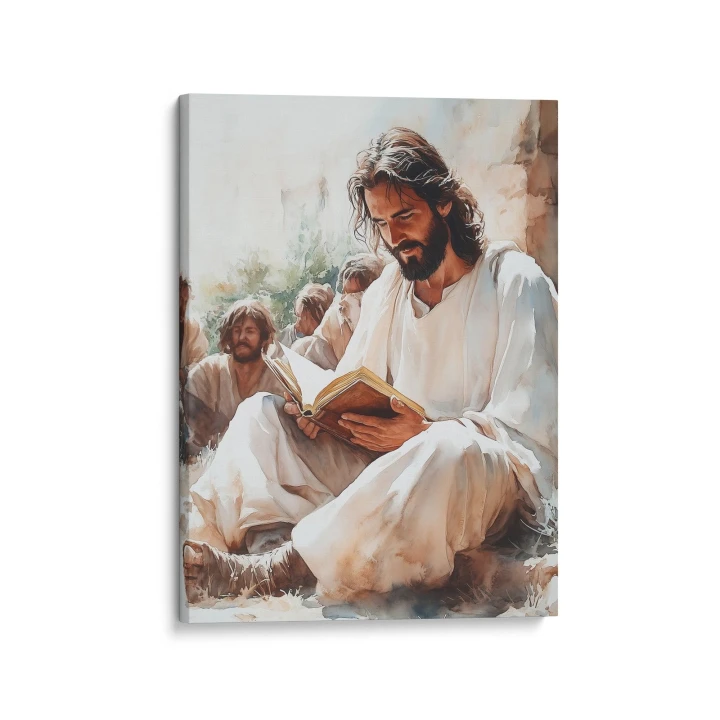 Obraz na płótnie canvas Jezus czytający księgę akwarela