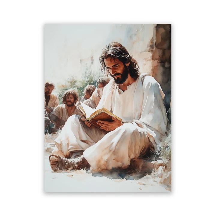 Obraz na płótnie canvas Jezus czytający księgę akwarela