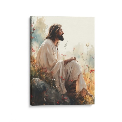 Obraz na płótnie canvas Jezus na łące akwarela