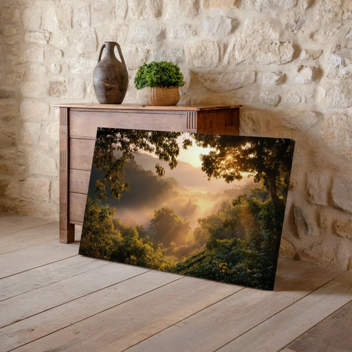 Obraz na płótnie canvas Mglisty las o poranku realistyczny