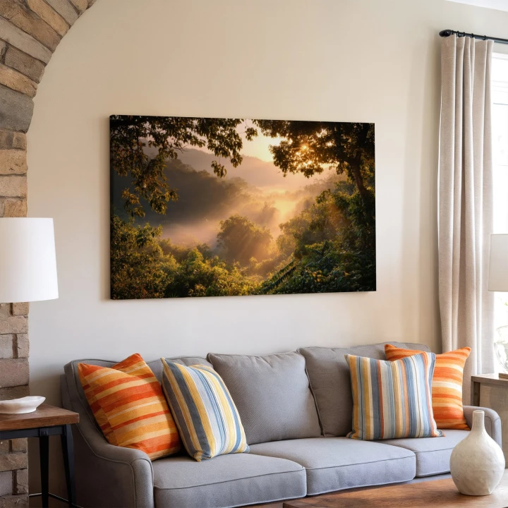 Obraz na płótnie canvas Mglisty las o poranku realistyczny
