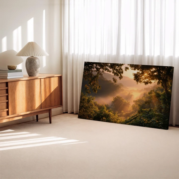 Obraz na płótnie canvas Mglisty las o poranku realistyczny