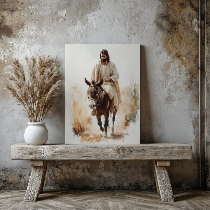 Obraz na płótnie canvas Mężczyzna na osiołku akwarela