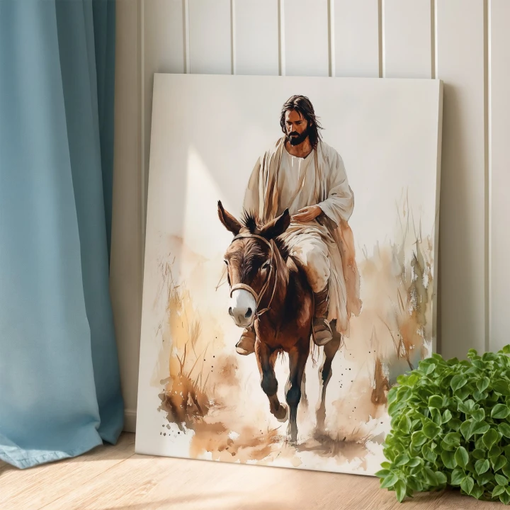 Obraz na płótnie canvas Mężczyzna na osiołku akwarela