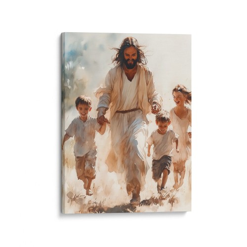 Obraz na płótnie canvas Jezus z dziećmi akwarela