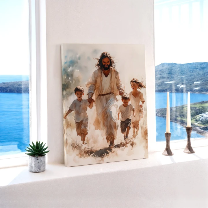 Obraz na płótnie canvas Jezus z dziećmi akwarela