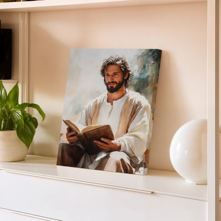 Obraz na płótnie canvas Postać religijna z księgą akwarela
