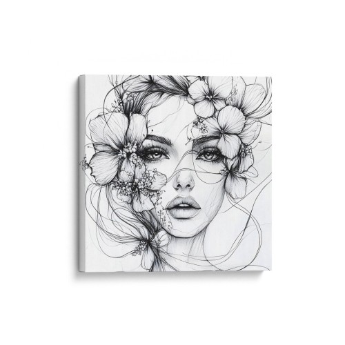 Obraz na płótnie canvas Kobieta z kwiatami line-art