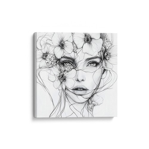 Obraz na płótnie canvas Kobieta z kwiatami line-art