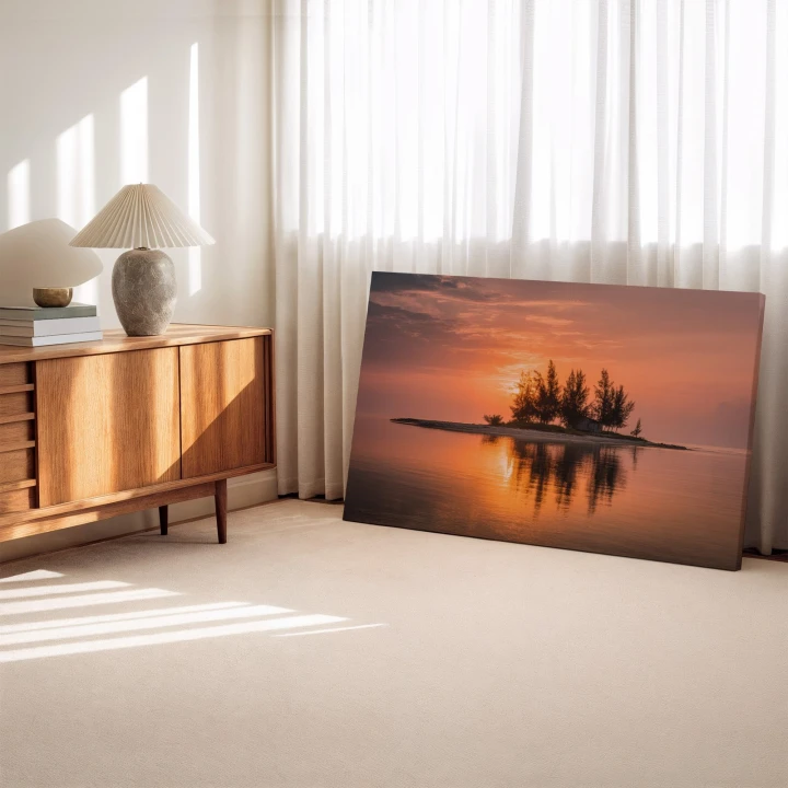 Obraz na płótnie canvas Zachód nad wyspą realistyczny