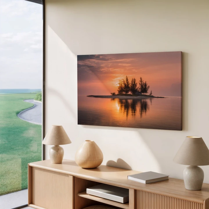 Obraz na płótnie canvas Zachód nad wyspą realistyczny