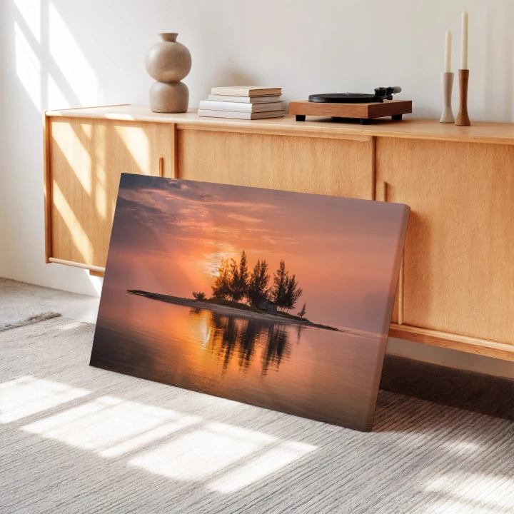 Obraz na płótnie canvas Zachód nad wyspą realistyczny