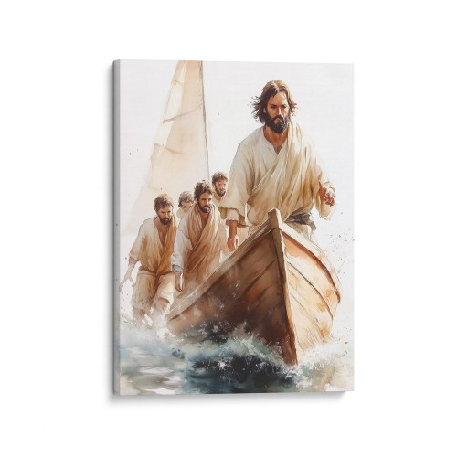 Obraz na płótnie canvas Jezus w łodzi akwarela