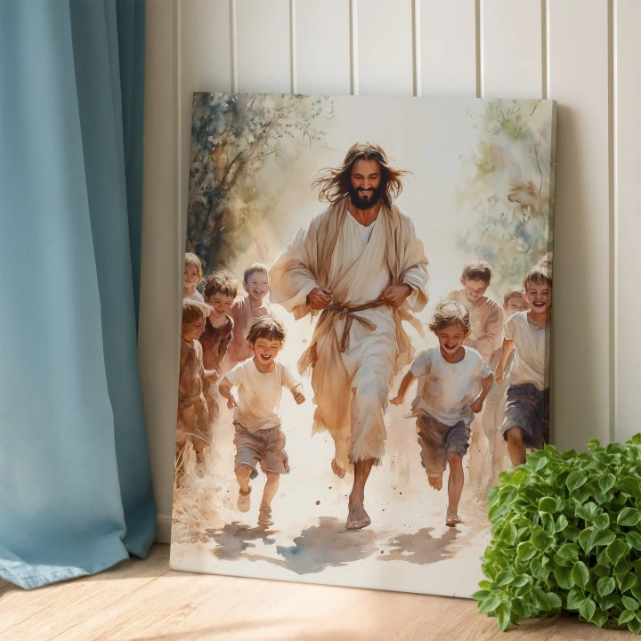 Obraz na płótnie canvas Jezus z dziećmi akwarela