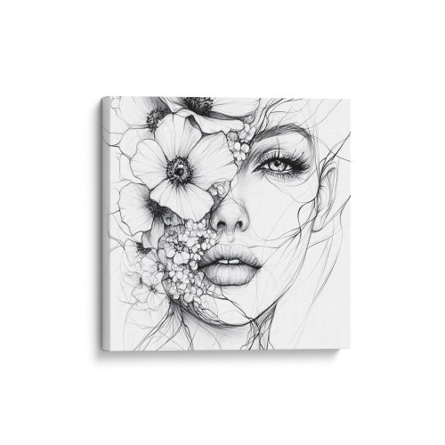 Obraz na płótnie canvas Kobieta z kwiatami line-art