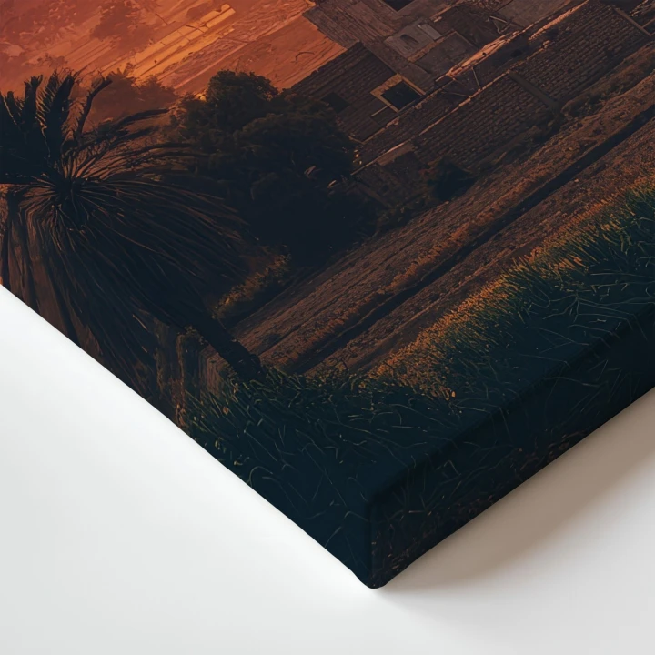 Obraz na płótnie canvas Zachód nad wsią realistyczny