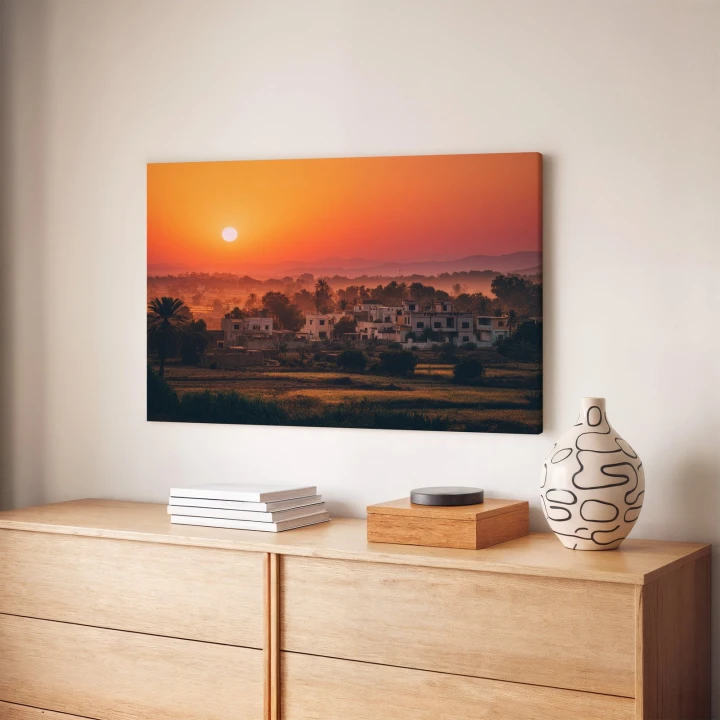 Obraz na płótnie canvas Zachód nad wsią realistyczny