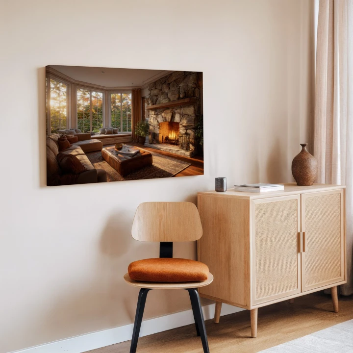 Obraz na płótnie canvas Salon z kominkiem realistyczny