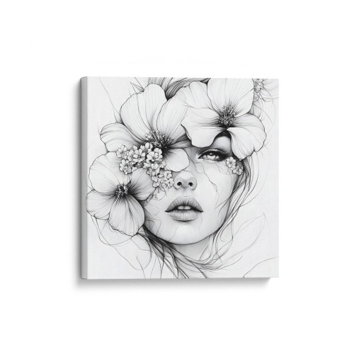 Obraz na płótnie canvas Kobieta z kwiatami line-art