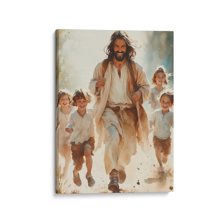 Obraz na płótnie canvas Jezus z dziećmi akwarela