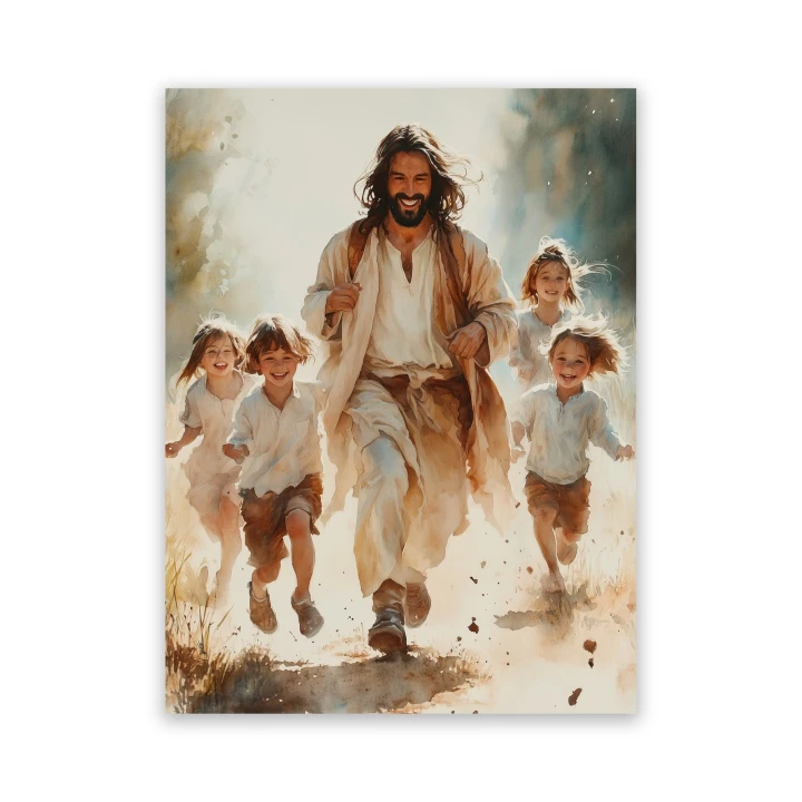 Obraz na płótnie canvas Jezus z dziećmi akwarela