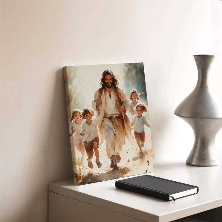 Obraz na płótnie canvas Jezus z dziećmi akwarela