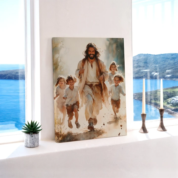 Obraz na płótnie canvas Jezus z dziećmi akwarela