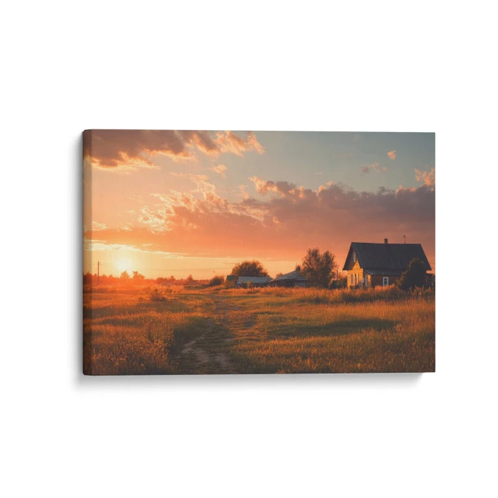 Obraz na płótnie canvas Zachód nad chatą realistyczny