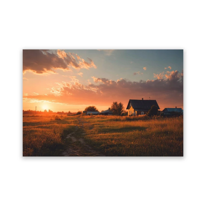 Obraz na płótnie canvas Zachód nad chatą realistyczny