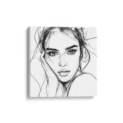 Obraz na płótnie canvas Portret kobiety z dłonią line-art