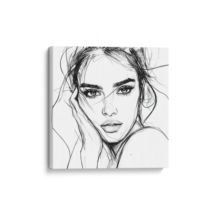 Obraz na płótnie canvas Portret kobiety z dłonią line-art