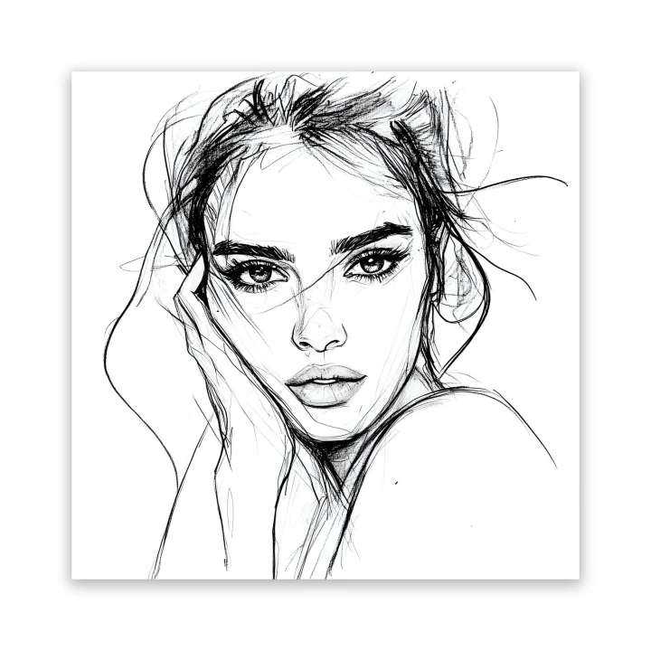 Obraz na płótnie canvas Portret kobiety z dłonią line-art