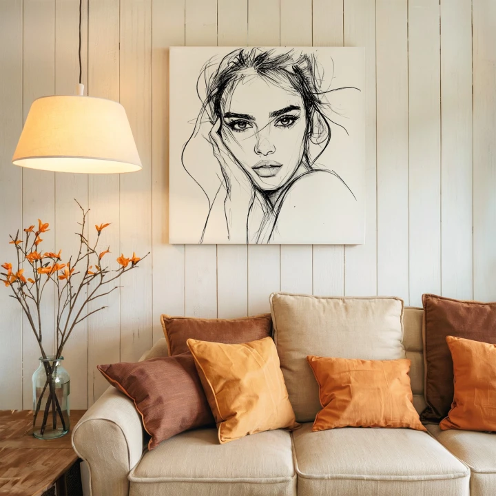 Obraz na płótnie canvas Portret kobiety z dłonią line-art