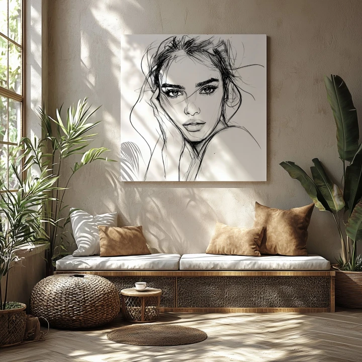 Obraz na płótnie canvas Portret kobiety z dłonią line-art