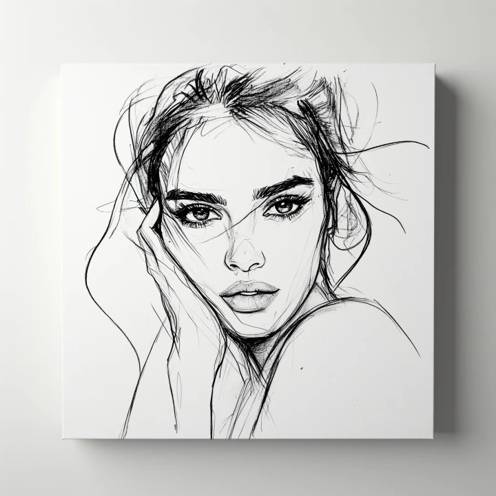 Obraz na płótnie canvas Portret kobiety z dłonią line-art