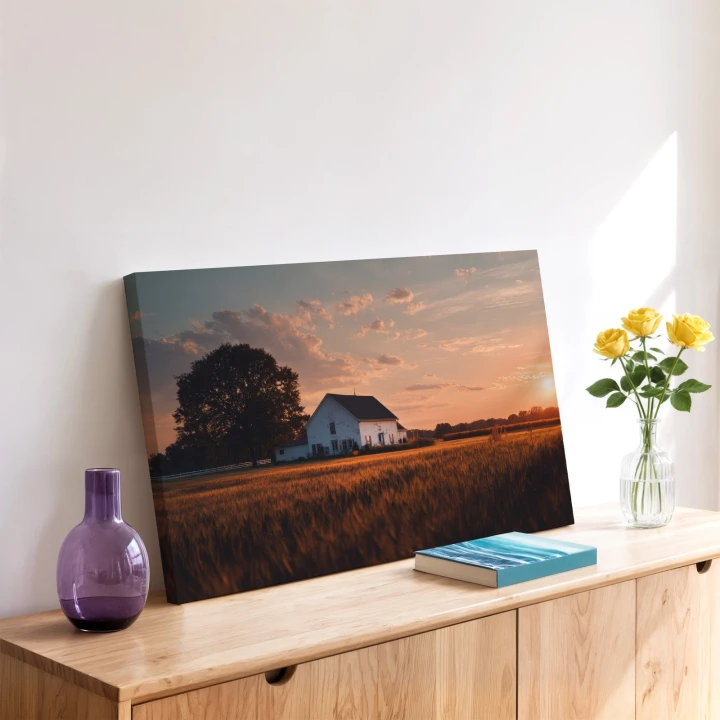 Obraz na płótnie canvas Biały dom na polu realistyczny