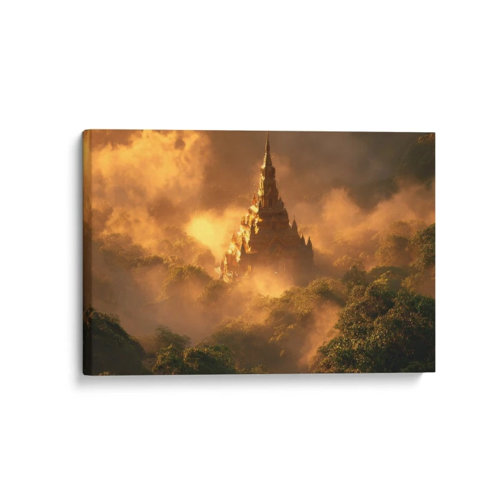 Obraz na płótnie canvas Złota pagoda w mgle realistyczny