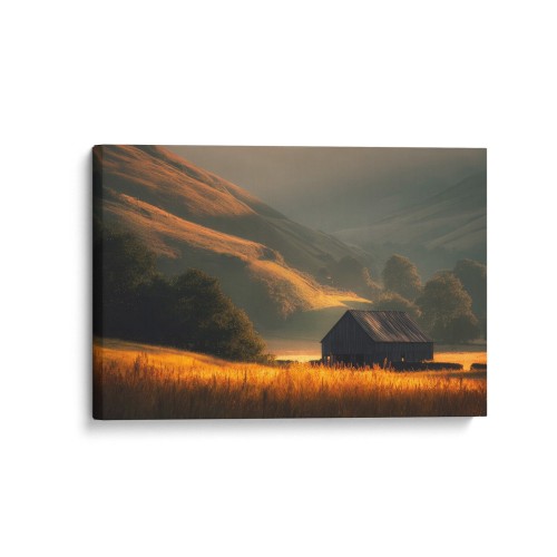 Obraz na płótnie canvas Stodoła na łące realistyczny